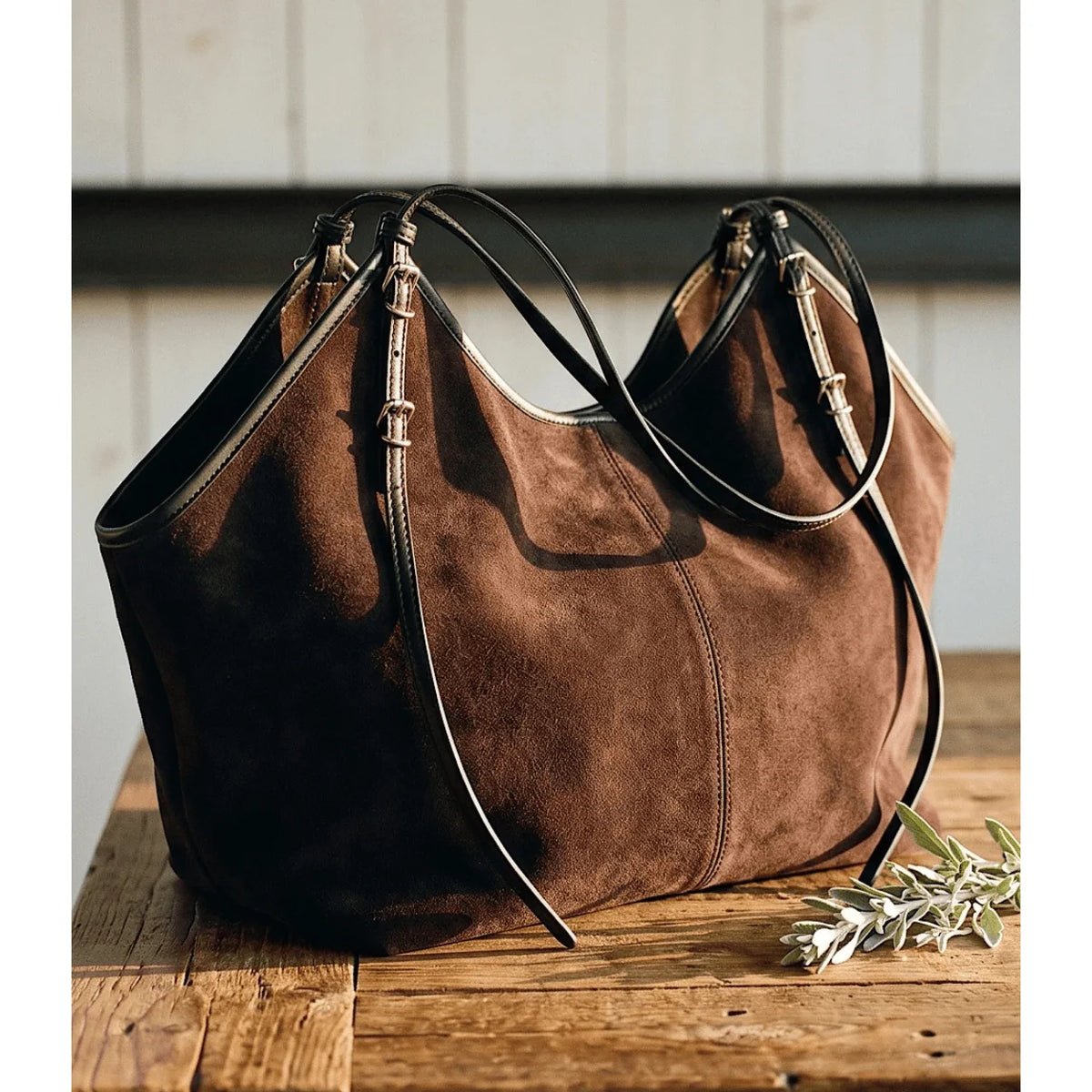 Cassandra Shoulder Bag in Chocolate Suede
