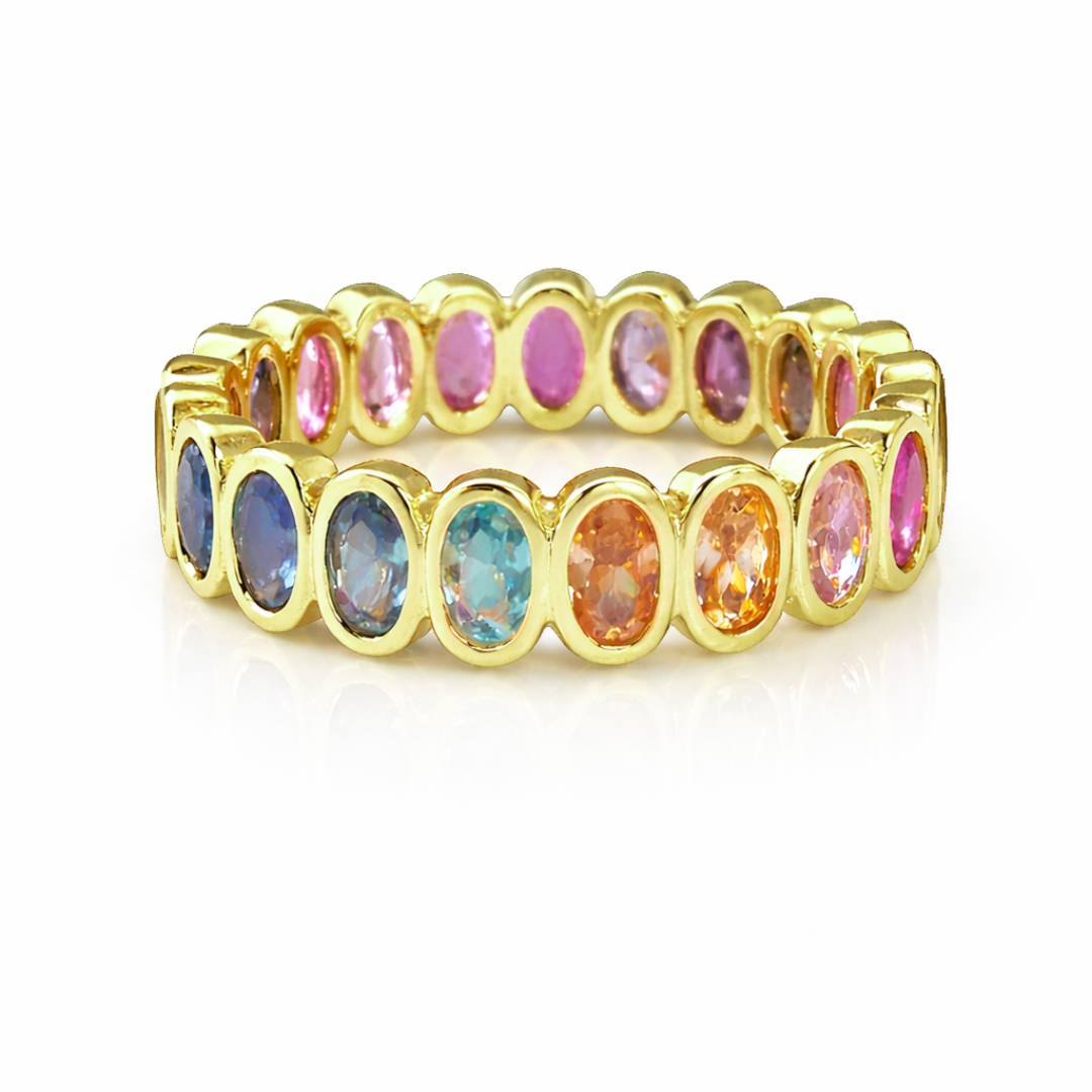 Rainbow Oval Bezel Eternity Ring