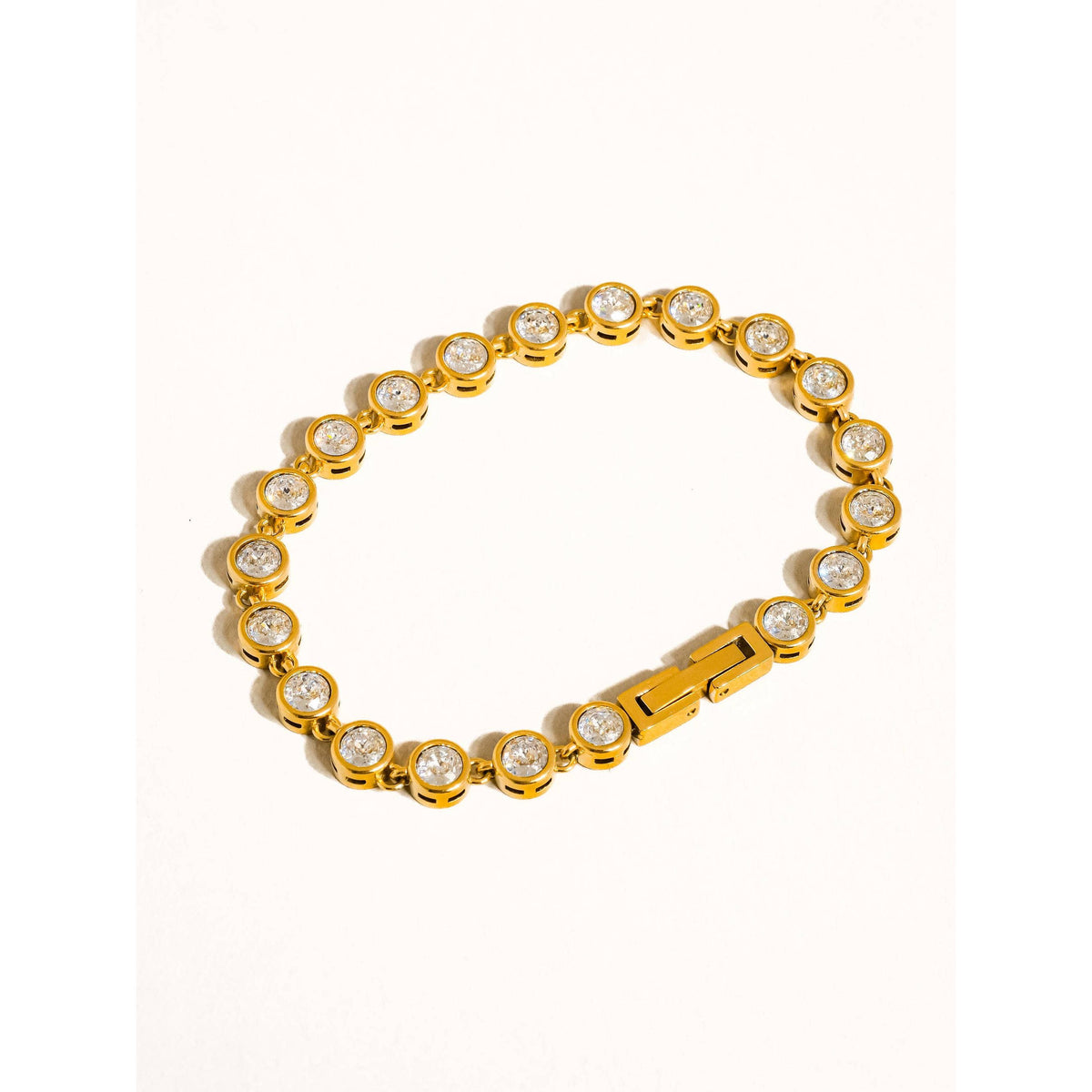 Amity 18K Gold Non-Tarnish Round Rhinestone Bracelet: Yellow Gold