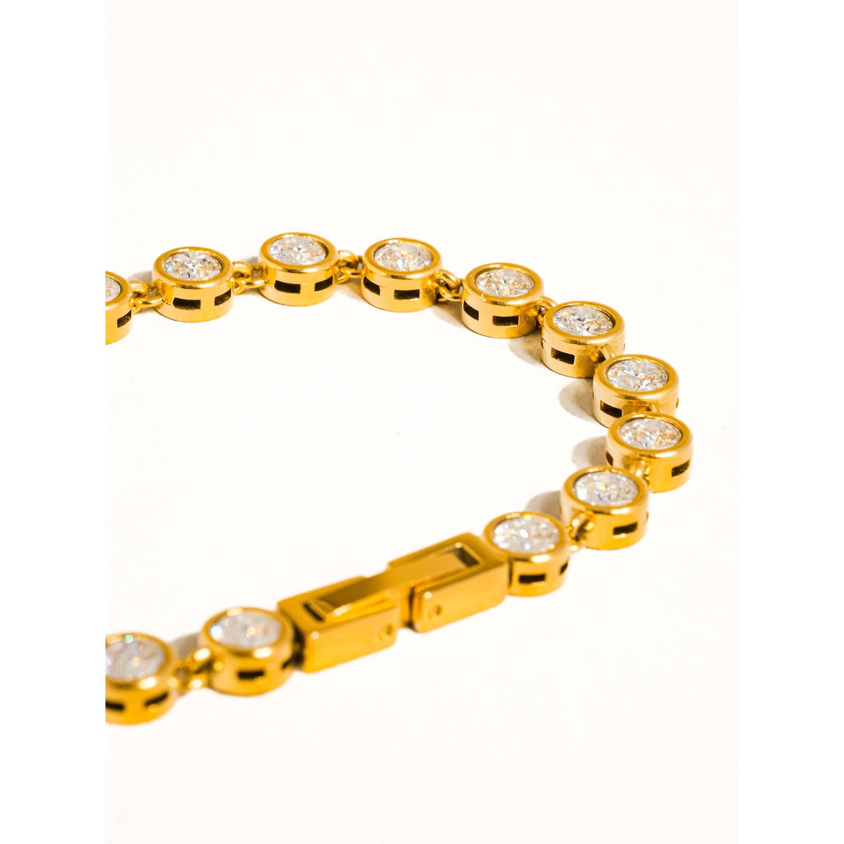 Amity 18K Gold Non-Tarnish Round Rhinestone Bracelet: Yellow Gold