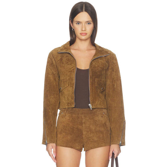 Suede Moto Jacket in Double Espresso