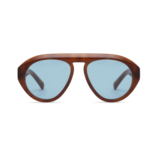 Val in Light brown Tortoise with Blue Lenses