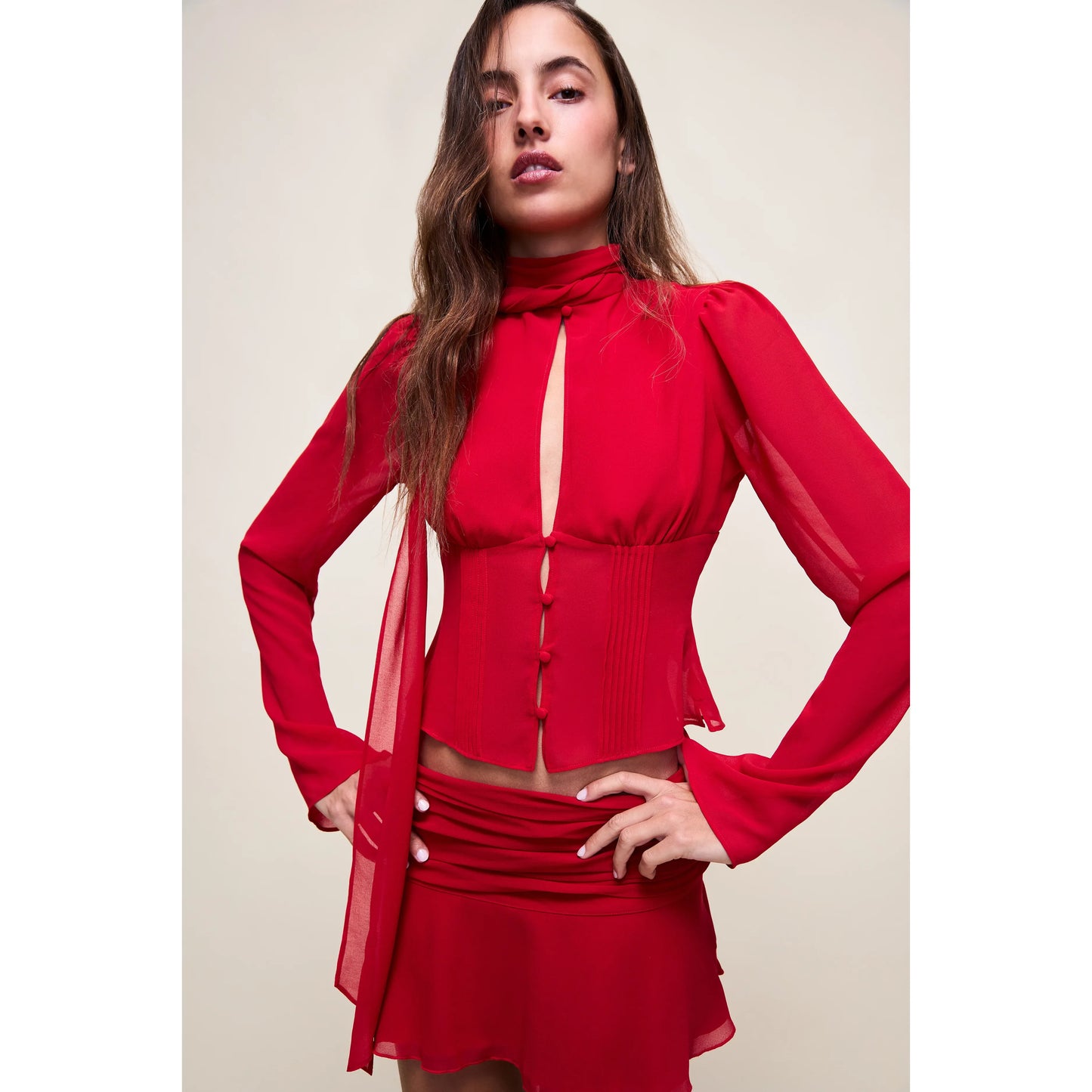 Ara Long Sleeve Top in Red Love - Guizio