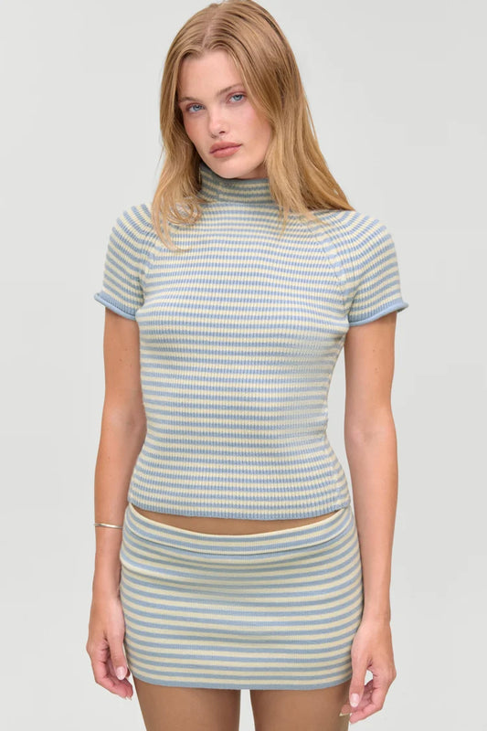 Harmony Cloud Knit Mockneck Top in Hazy Stripe