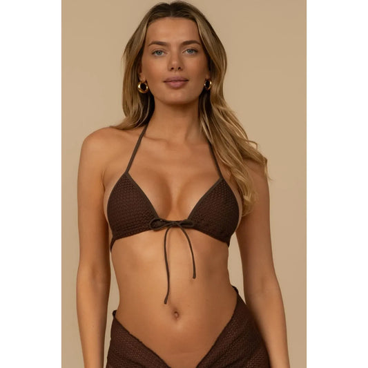 Espresso Crochet Binded Emma (Zig-Zag Stitch) Bikini Top - Montce