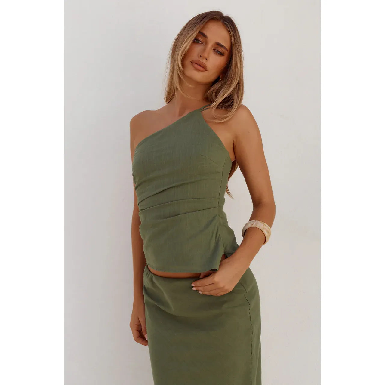 Lea One Shoulder Top in Fern