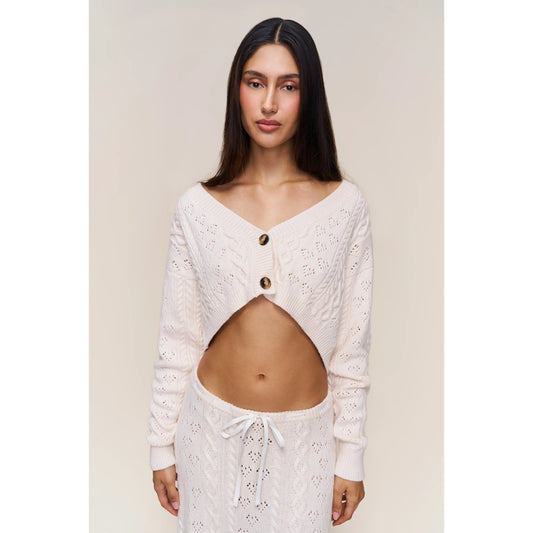Noah Cable Knit Cardigan in Ivory - Guizio