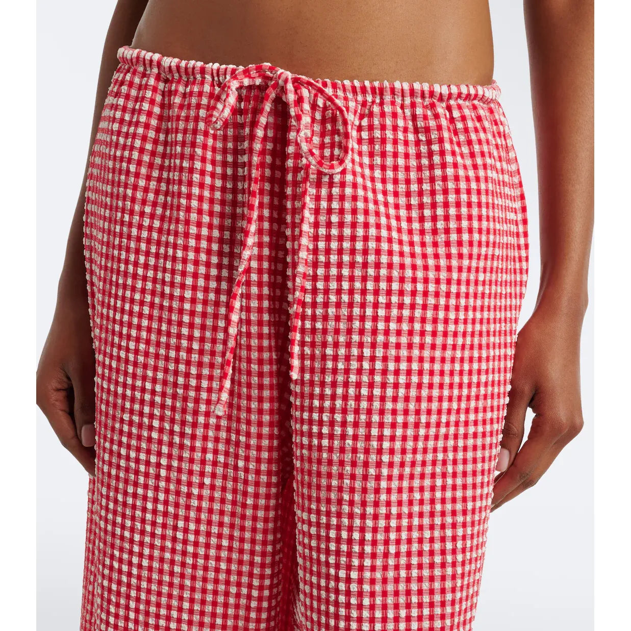 Red Gingham Drawstring Wide Leg Pant