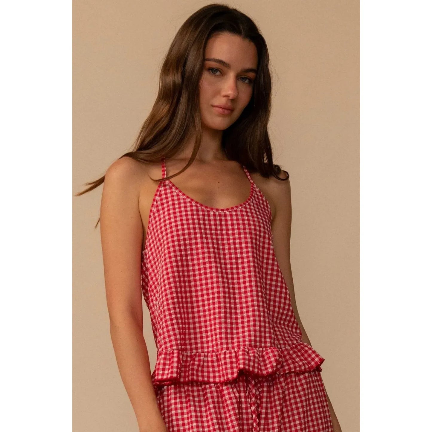 Red Micro Gingham Brooklyn Cropped Top
