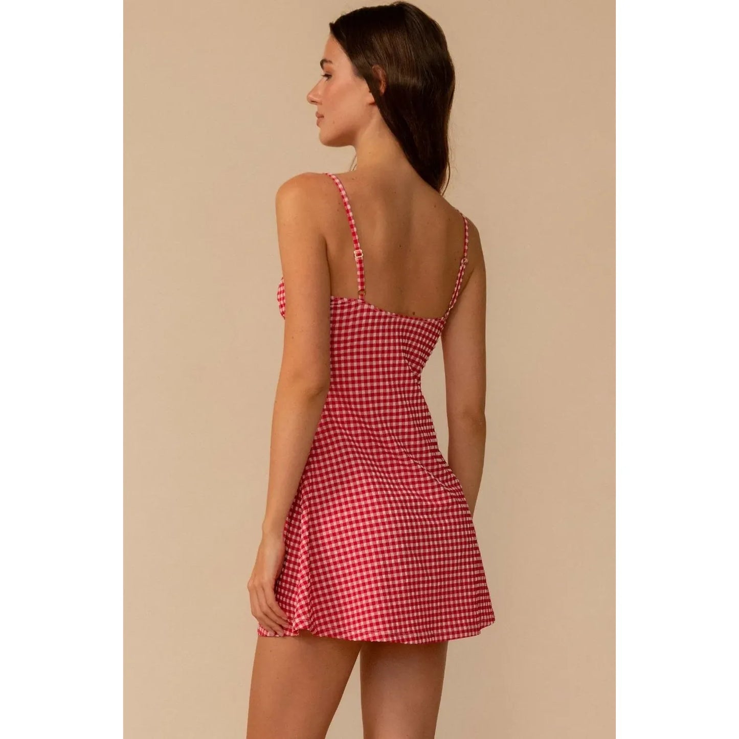 Red Micro Gingham Lena A-Line Dress
