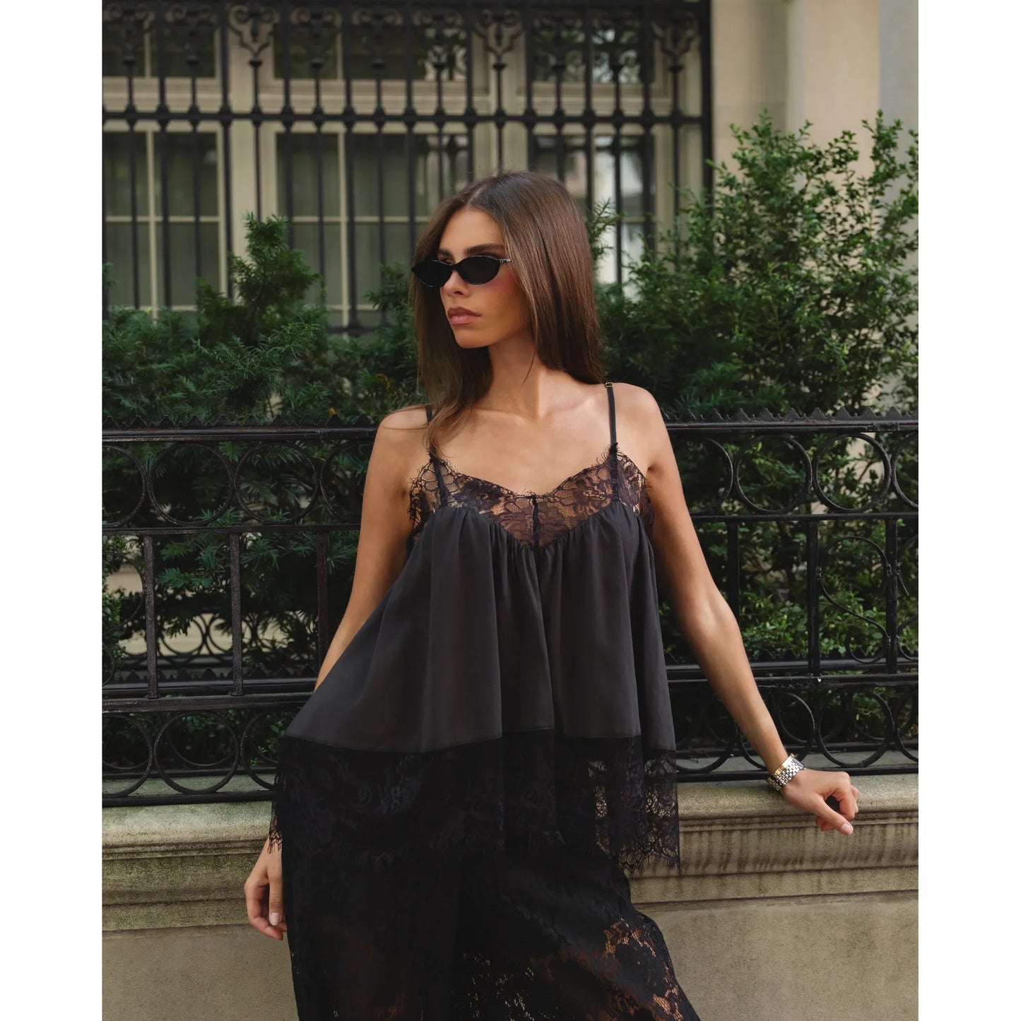Lace Trim Cami in Black