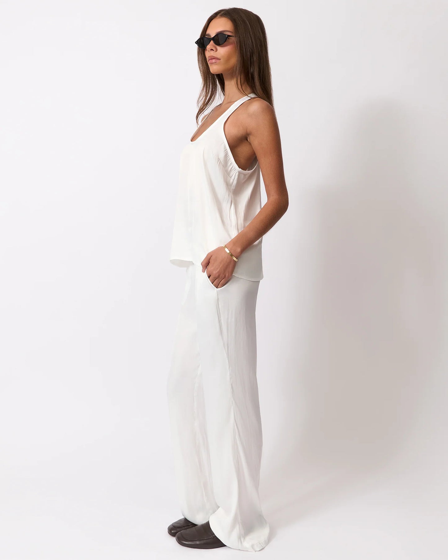 Deep U Tank Top in White