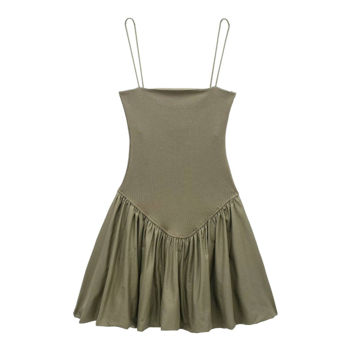 Puff Mini Dress in Olive Green