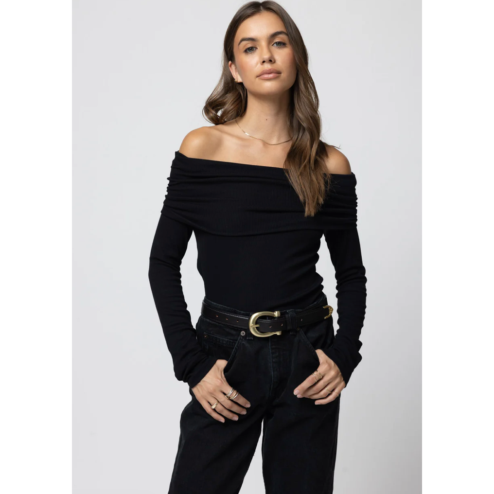 Ribbed Off The Shoulder Top in Black  - Stillwater