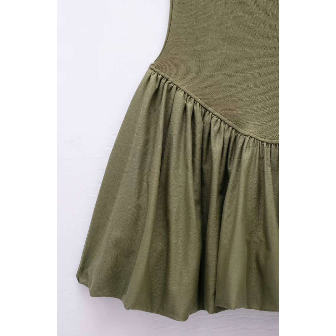 Puff Mini Dress in Olive Green