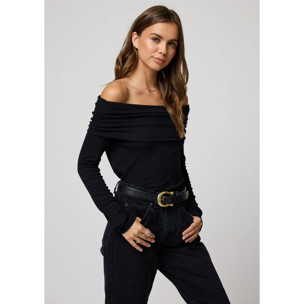 Ribbed Off The Shoulder Top in Black  - Stillwater
