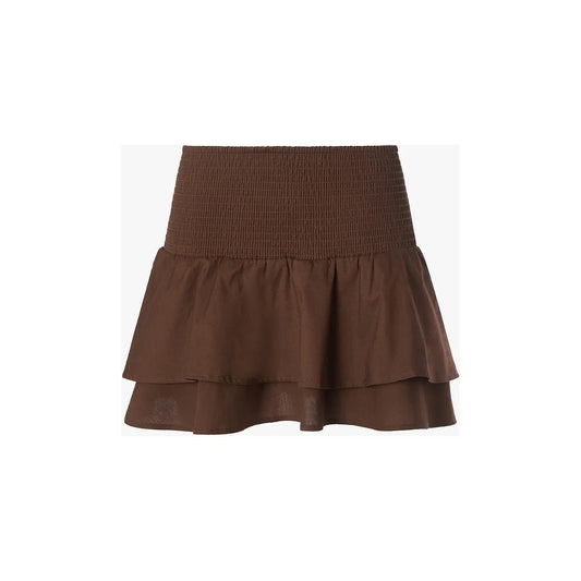 Smocked Ruffle Mini Skirt in Brown - We Wore What