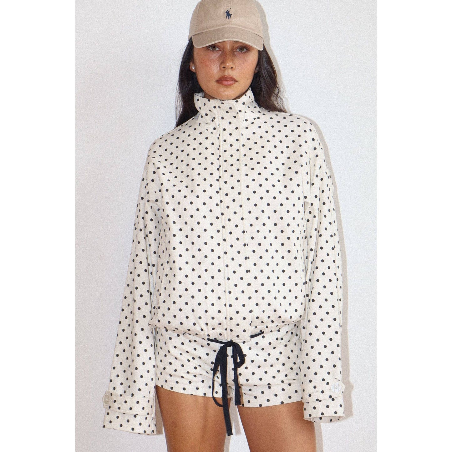 Polka Dot Zip-Up Windbreaker: CREAM / XS