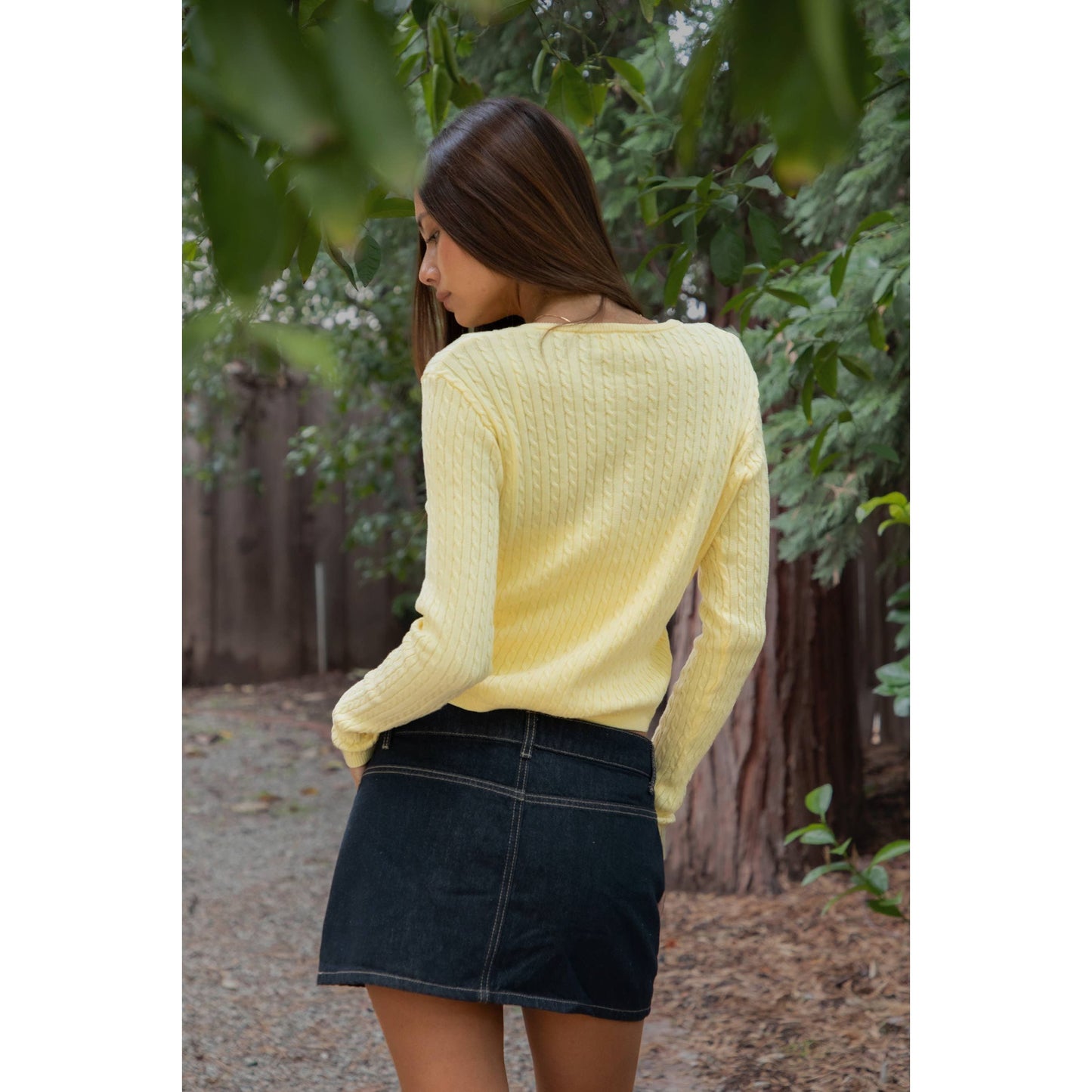 KRISTY Cable Knit Basic Long Sleeve Cardigan Top: PALE YELLOW / 3 SMALL • 2 MEDIUM • 1 LARGE