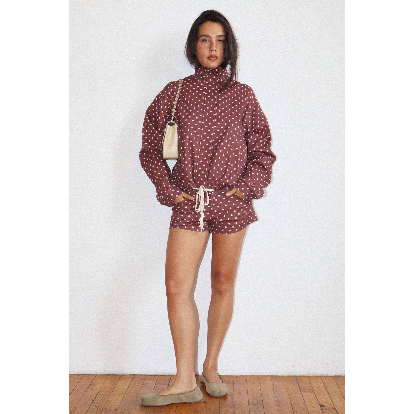 Polka Dot Zip-Up Windbreaker: CREAM / XS
