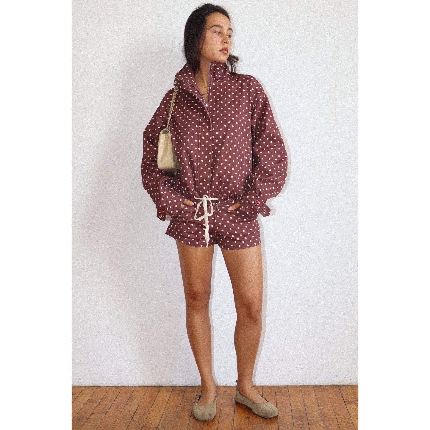 Polka Dot Zip-Up Windbreaker: CREAM / L