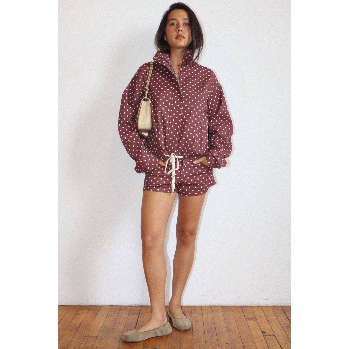 Polka Dot Zip-Up Windbreaker: CREAM / S