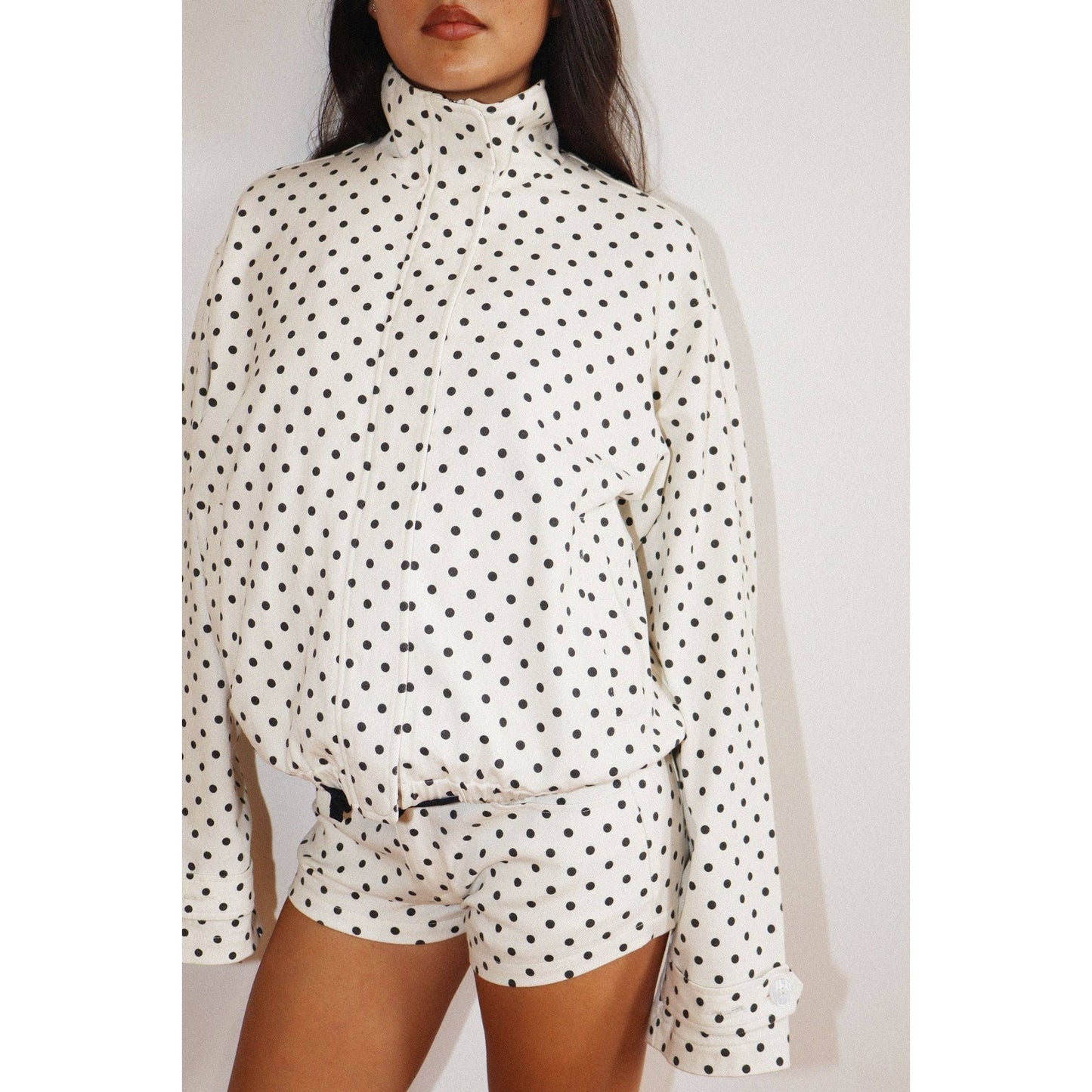 Polka Dot Zip-Up Windbreaker: CREAM / XS