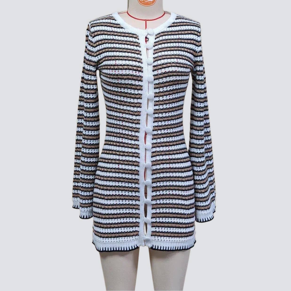 Coastal Stripe Knit Button Front Mini Dress