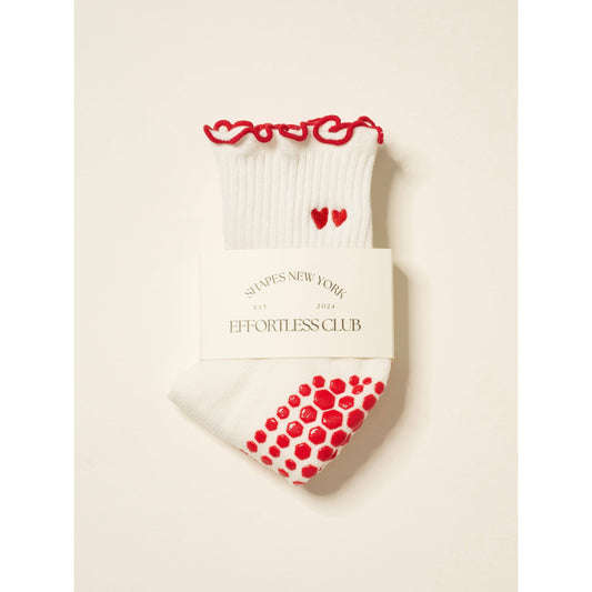 Embroidery Heart Duo Ruffle Grip Sock