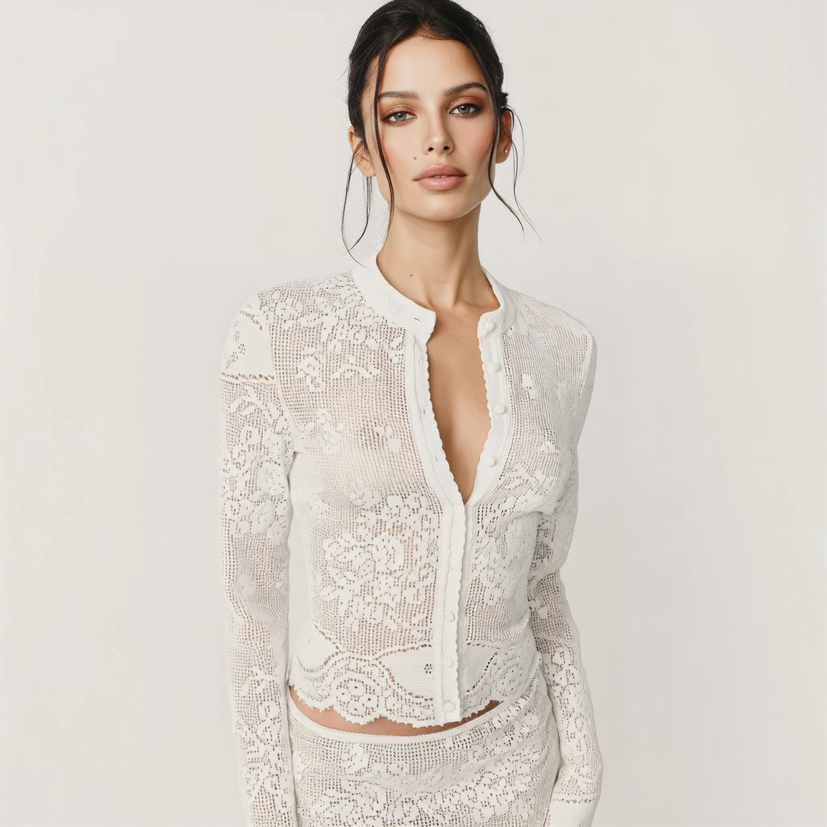 Lace Crochet Cardigan and Mini Skirt Set