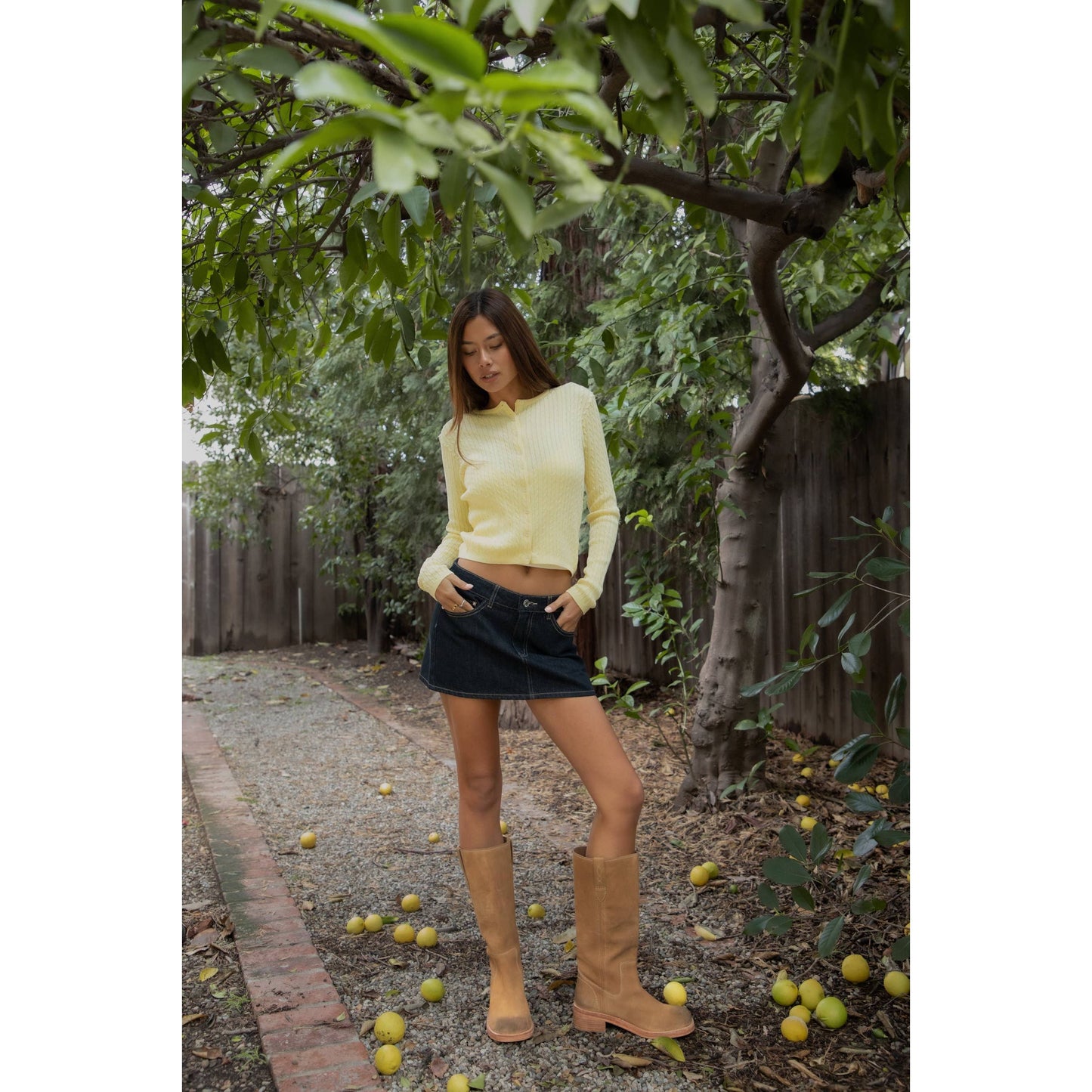 KRISTY Cable Knit Basic Long Sleeve Cardigan Top: PALE YELLOW / 3 SMALL • 2 MEDIUM • 1 LARGE