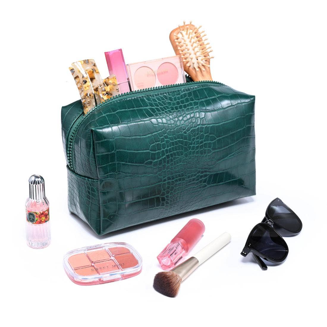 Croc Chic Cosmetic & Travel Organizer Pouch: Emerald
