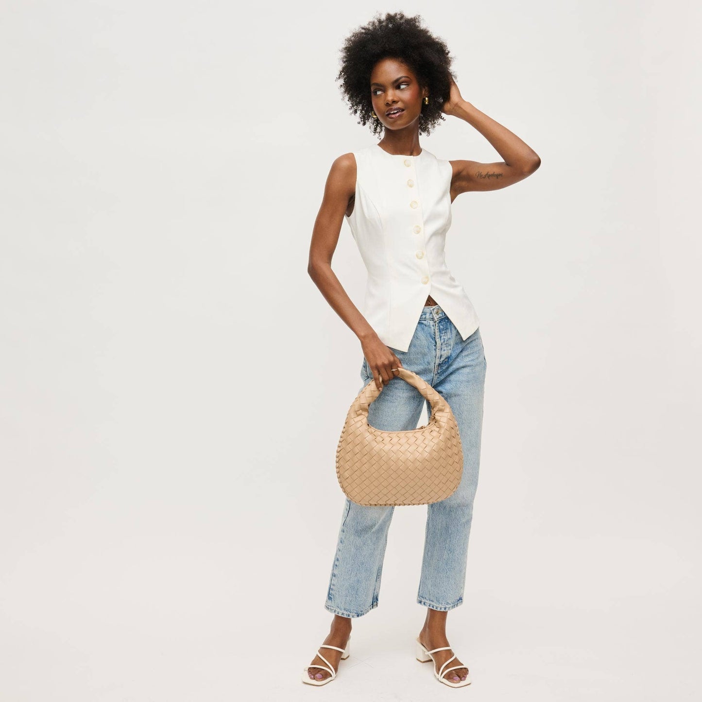 Wendy Woven Shoulder Bag in  Butter Cream