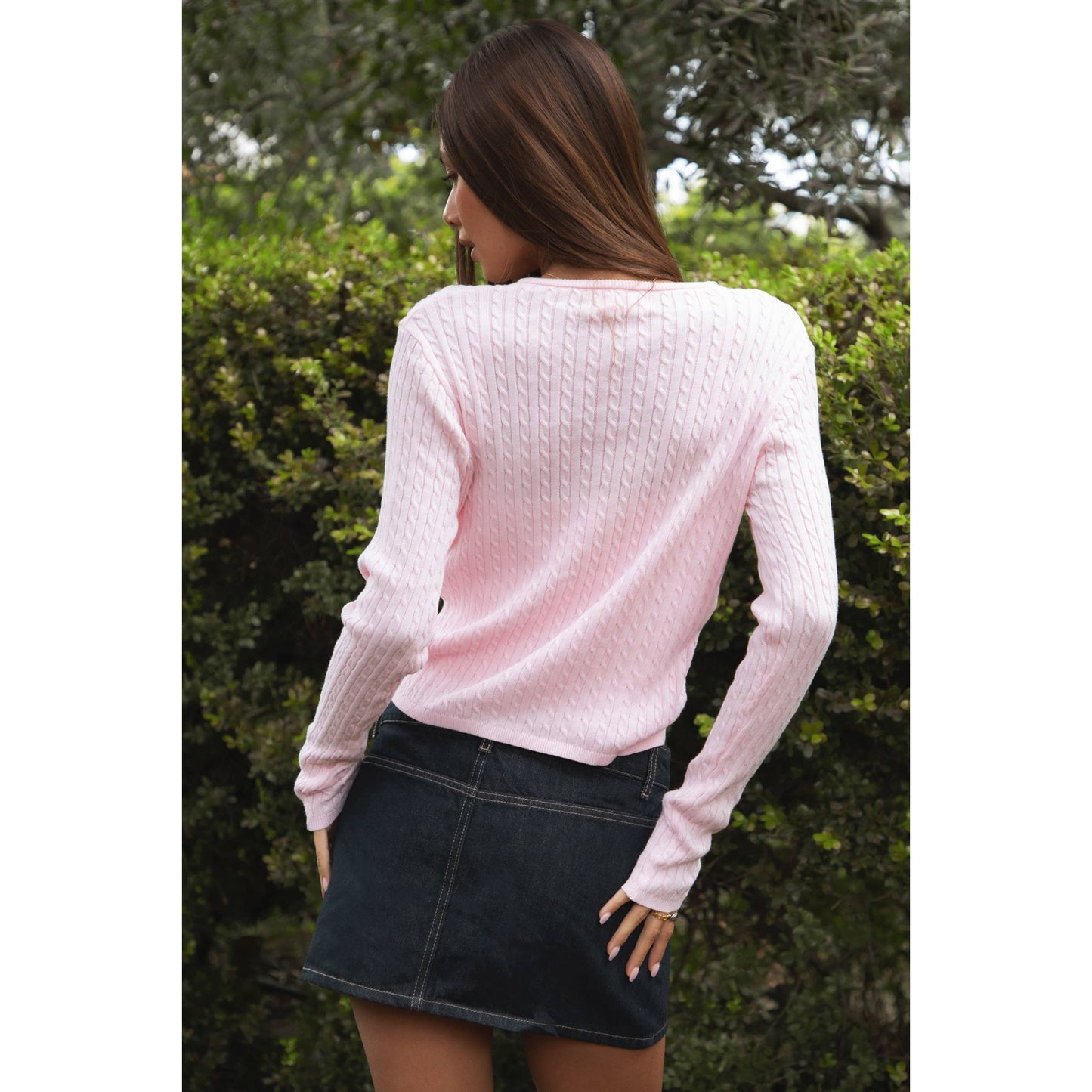 KRISTY Cable Knit Basic Long Sleeve Cardigan Top: NAVY / 3 SMALL • 2 MEDIUM • 1 LARGE