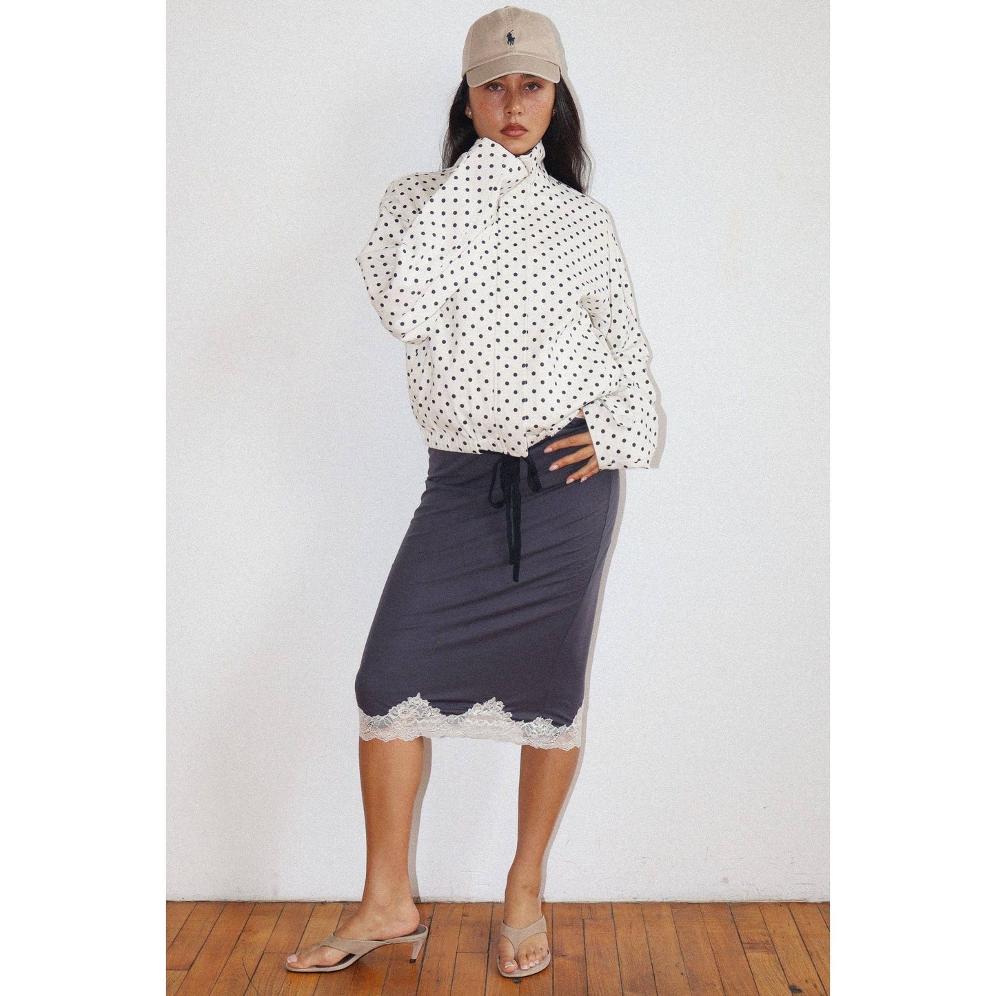 Polka Dot Zip-Up Windbreaker: CREAM / S