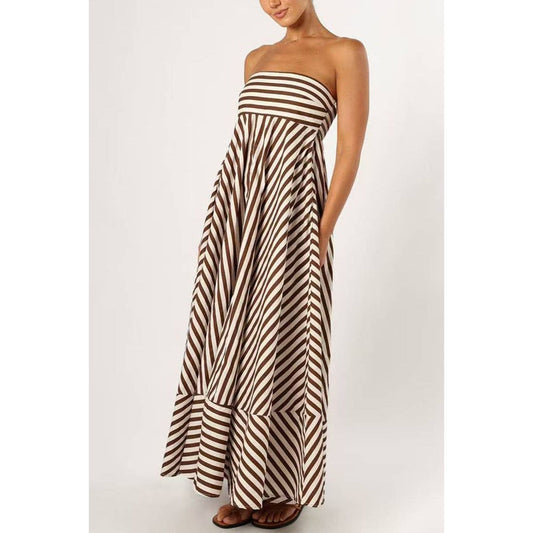 Strapless Striped Maxi Dress