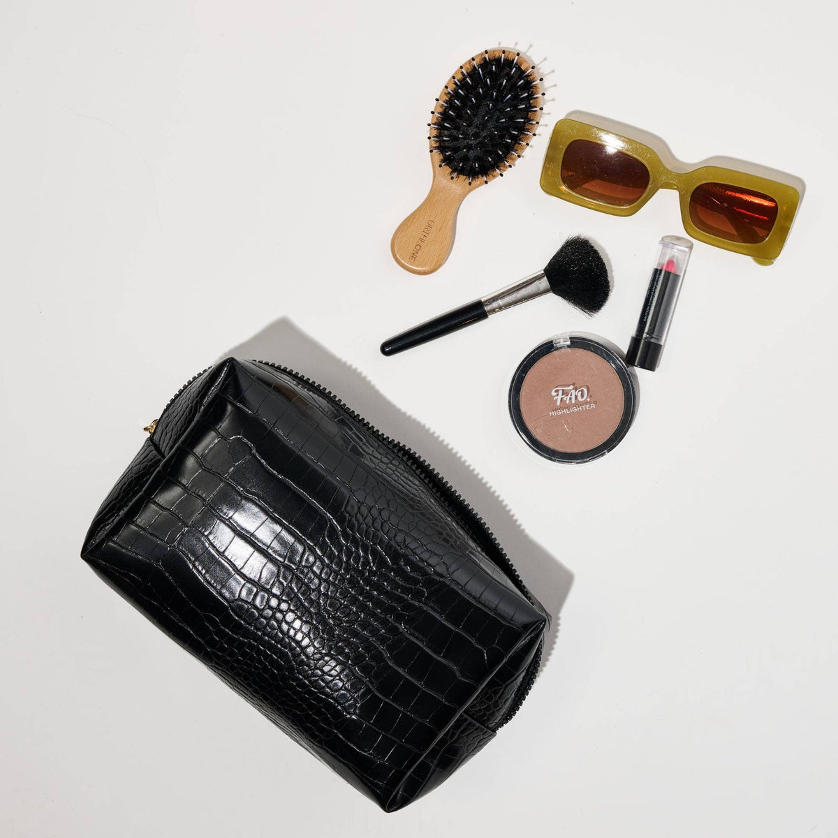 Croc Chic Cosmetic & Travel Organizer Pouch: Black