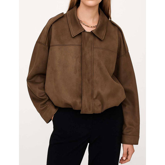 Brown Suede Bomber Jacket