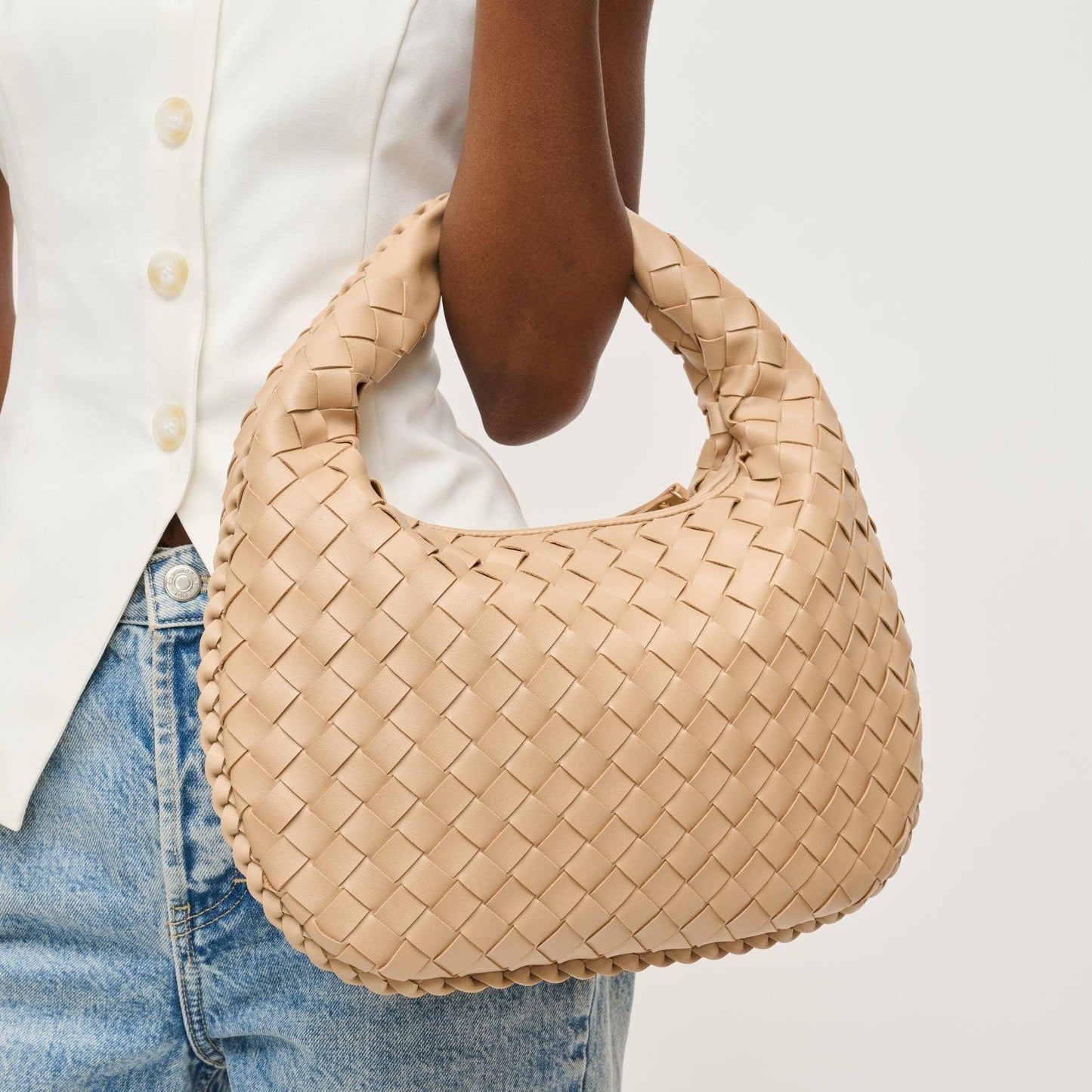 Wendy Woven Shoulder Bag in  Butter Cream