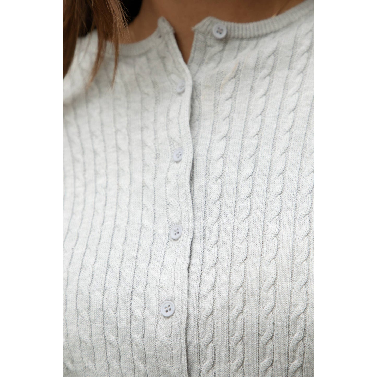 KRISTY Cable Knit Basic Long Sleeve Cardigan Top: PALE YELLOW / 3 SMALL • 2 MEDIUM • 1 LARGE