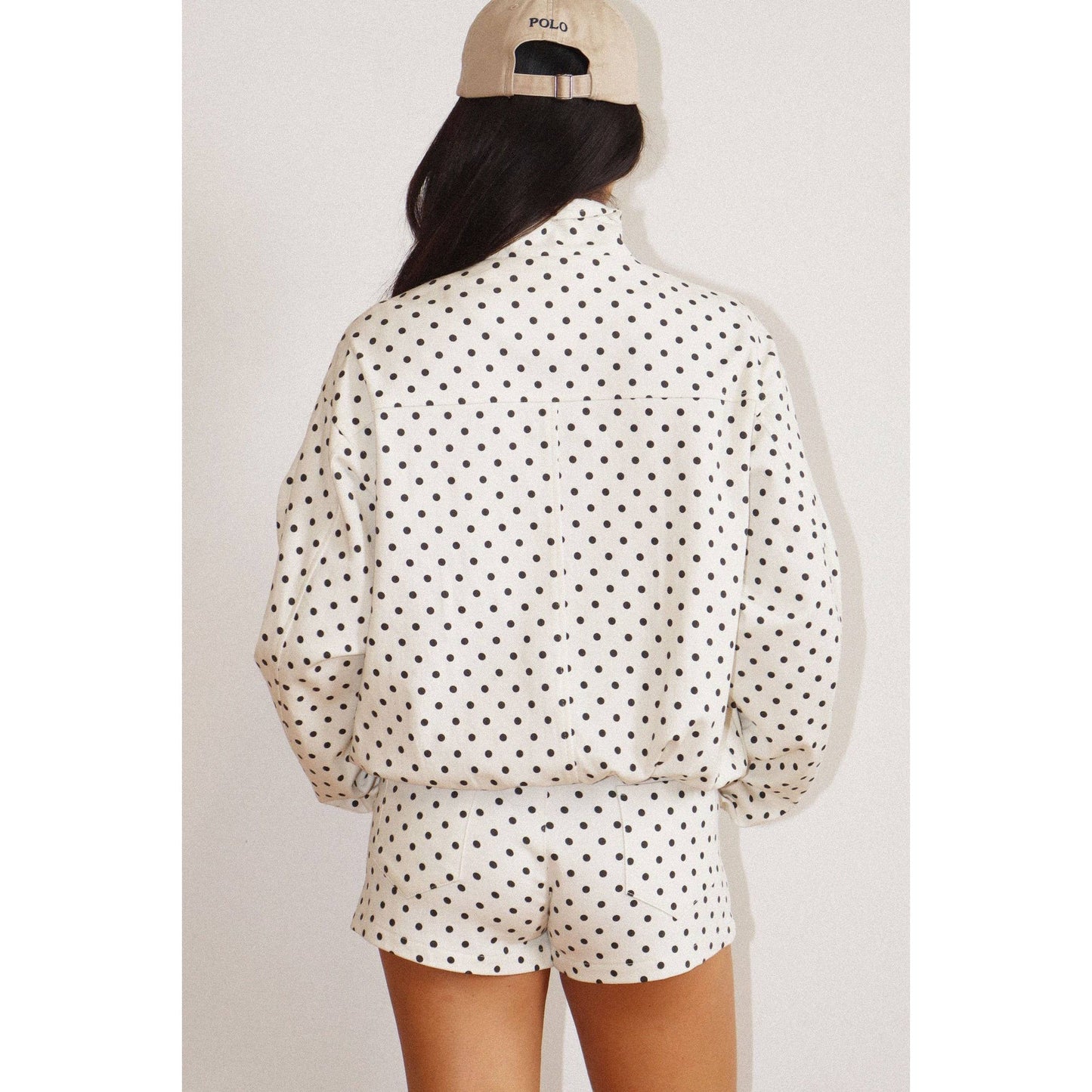Polka Dot Zip-Up Windbreaker: CREAM / XS