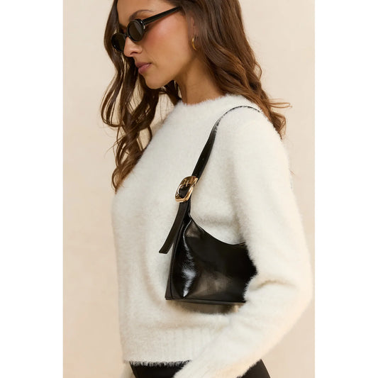 Lucie Shoulder Bag in Black Shine