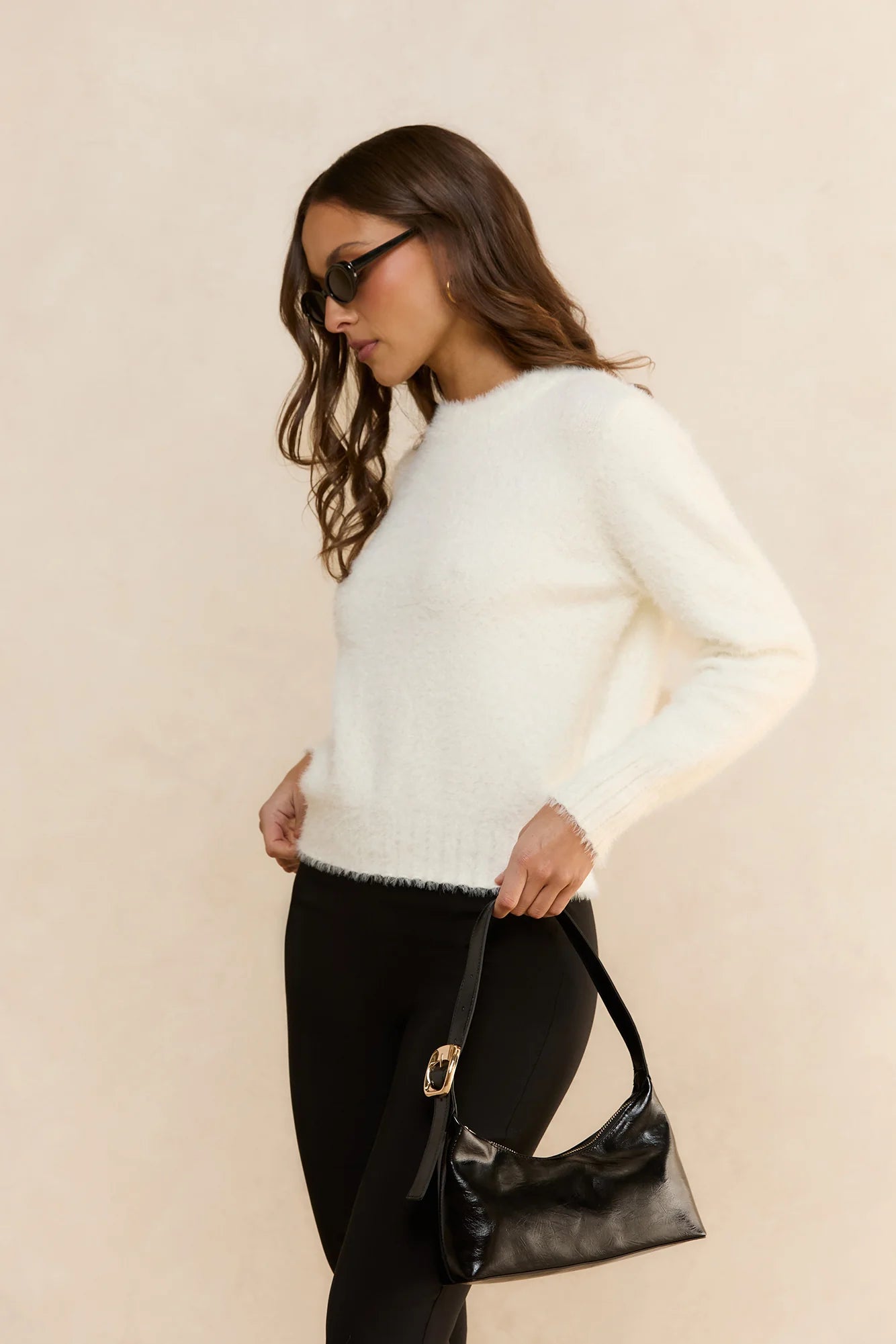 Lucie Shoulder Bag in Black Shine