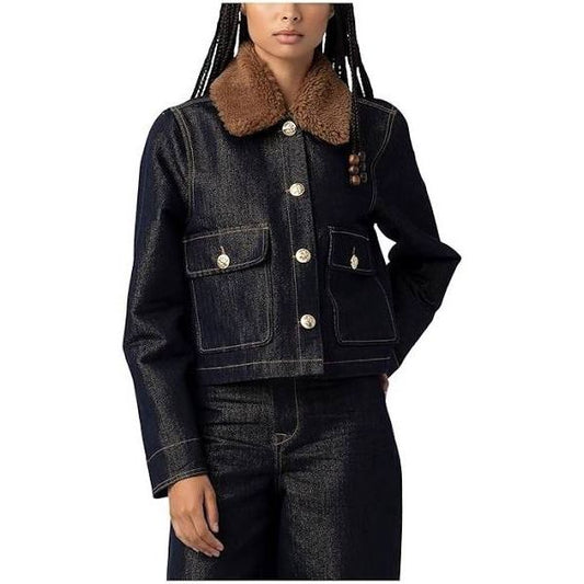 Clout Chaser Metallic Denim Jacket with RemovableFaux Sherpa Collar - Blank NYC